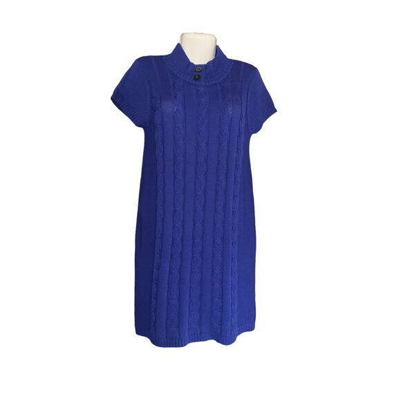 Democracy Women's Blue High Neck Acrylic/Wool Cable Knit Sweater Dress SZ L - Picture 4 of 7